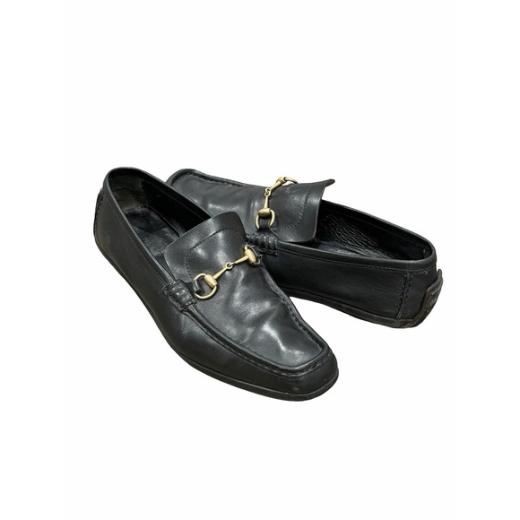Gucci Other - Vintage Mens Gucci Gold Horsebit Buckle Black Leather Driving Loafer 11.5 117708